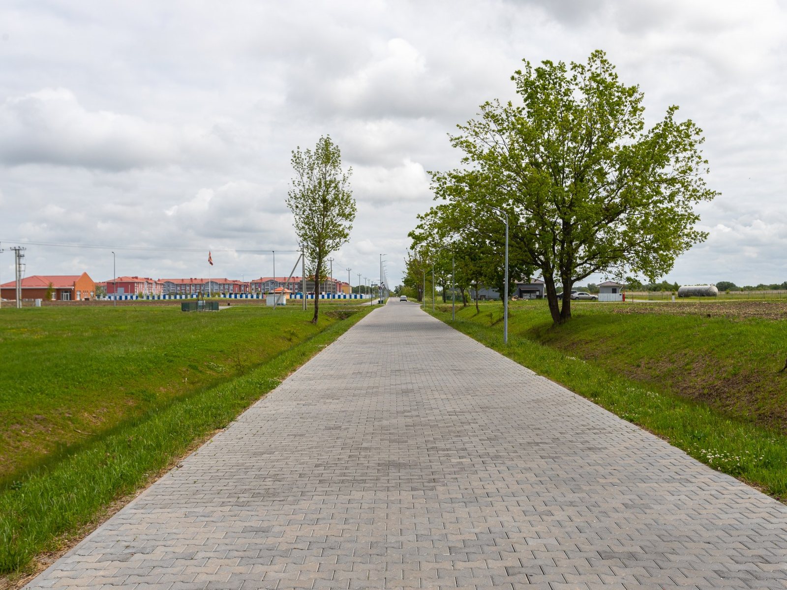 Дорога, выложенная плиткой, на территории ЖК «Ласкино Парк»