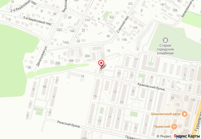 Расположение ЖК «Дом на Краковском» на карте Гурьевска, Краковский бульвар