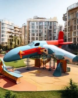 Игровой комплекс в форме самолёта во дворе ЖК Легенды Девау