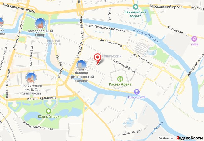 Расположение ЖК «Октарин» на карте: остров Октябрьский, Калининград