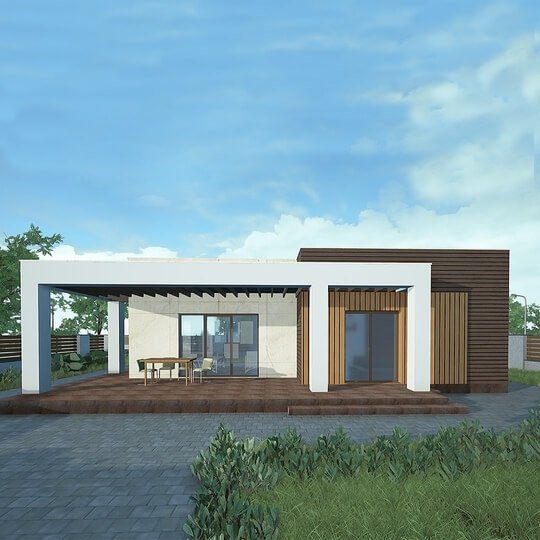Проект загородного дома 1.3, 83,15 м², в коттеджном посёлке «Резиденция Холмогоровка», визуализация